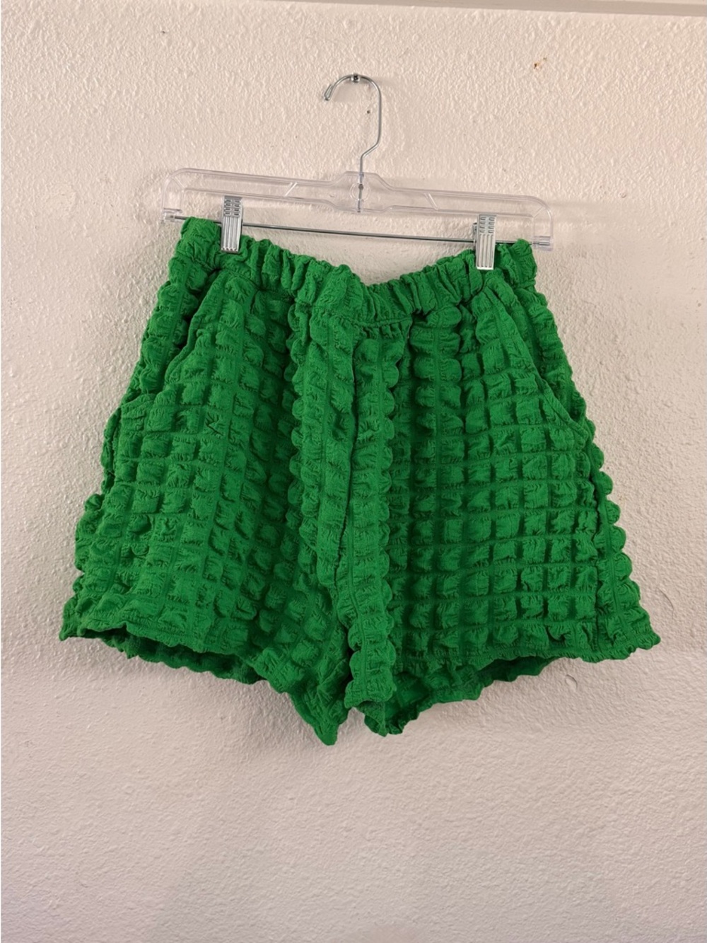 Green Women's Waffle-Texture Elastic Waist Shorts